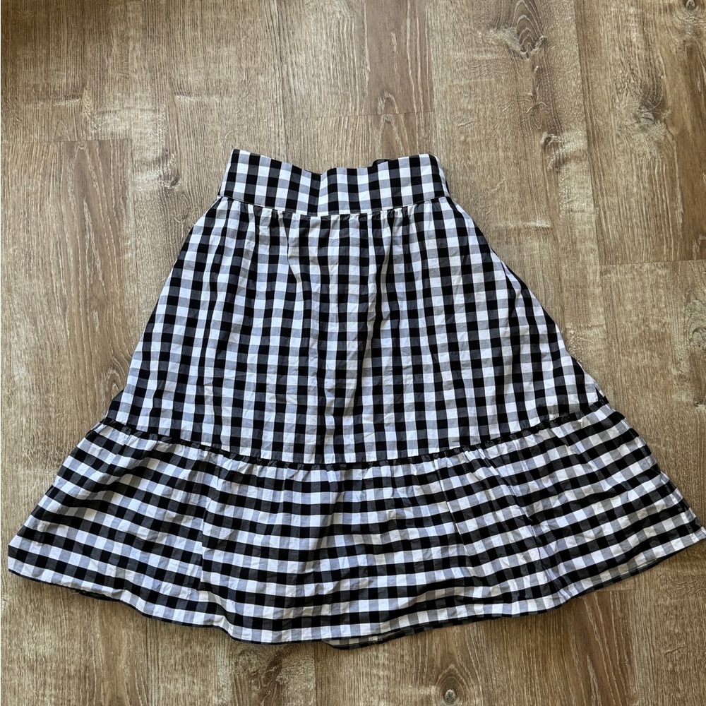 J. Crew Black and White Gingham Skater Skirt